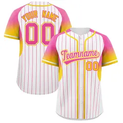 White Pink Gradient Stripe Fashion Sleeves Baseball Jersey