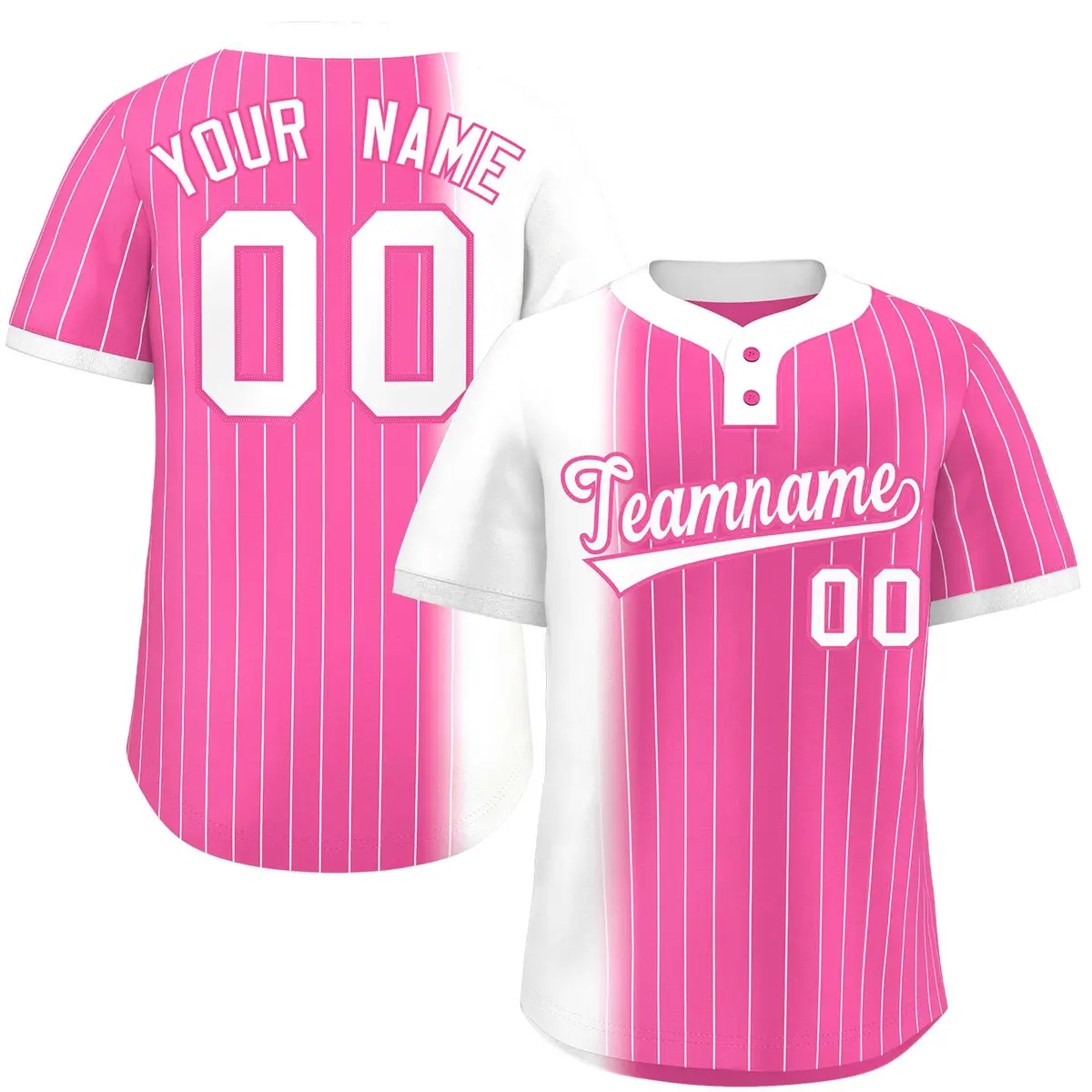 White Pink Gradient Stripe Two-Button Softball Jersey
