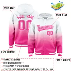 White Pink Gradient Varsity Letterman Full-Snap Jacket Hoodie 4