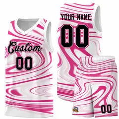 White Pink Graffiti Fluids Basketball Uniform Jersey Sets 1