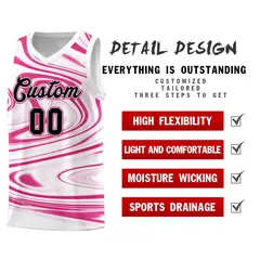 White Pink Graffiti Fluids Basketball Uniform Jersey Sets 2
