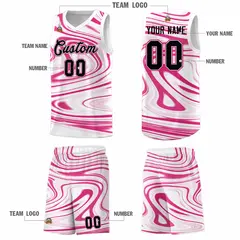 White Pink Graffiti Fluids Basketball Uniform Jersey Sets 5
