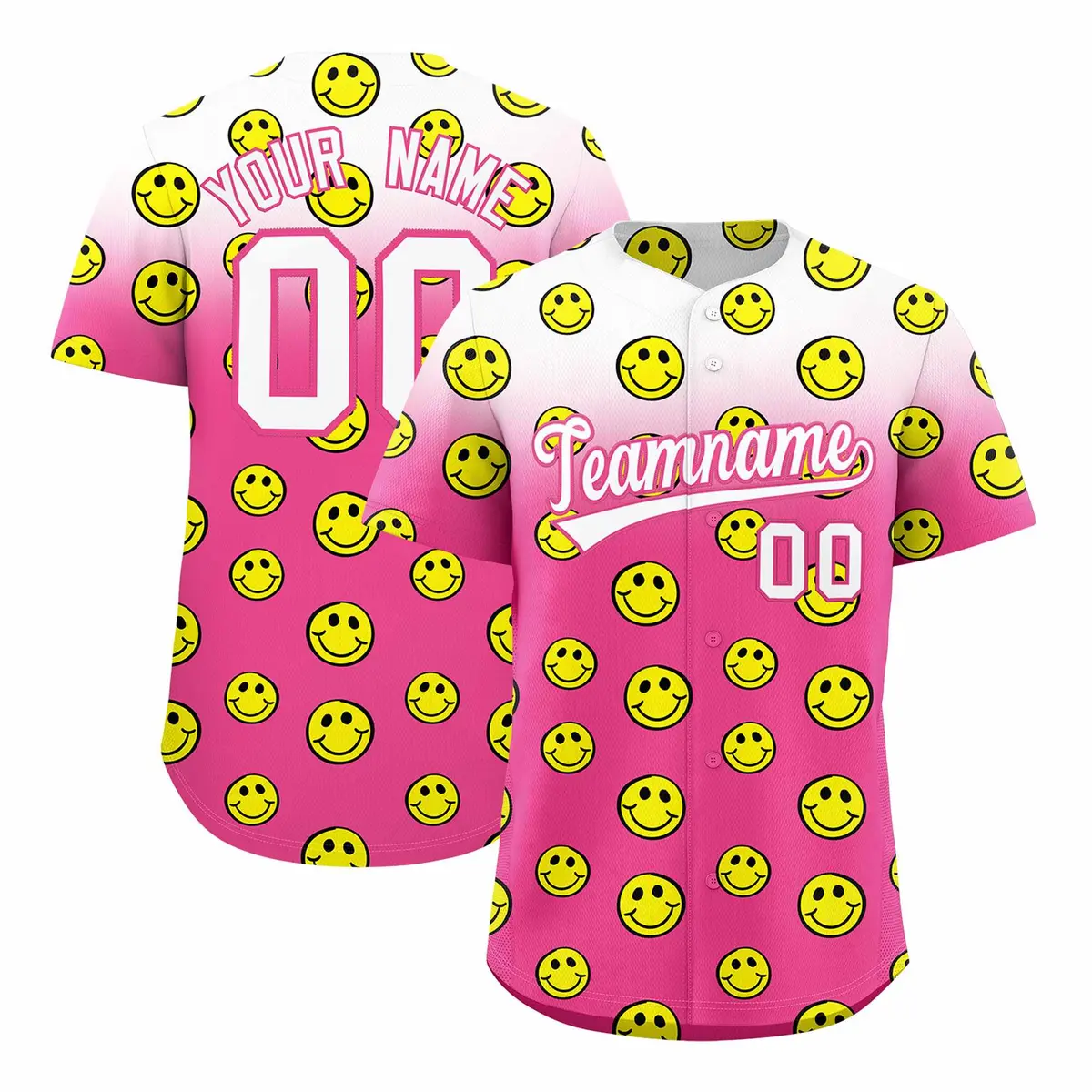 White Pink Graffiti Gradient Smile Baseball Jersey