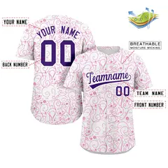 White Pink Graffiti Line Art Authentic Baseball Jersey 2
