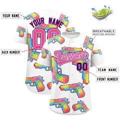 White Pink Graffiti Pattern Lightweight Baseball Jersey 2