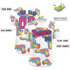 White Pink Graffiti Pattern Quick Dry Baseball Jersey 2