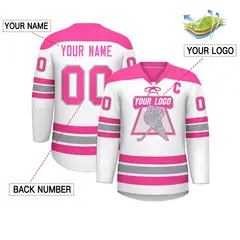White Pink Gray Classic Lace-Up Neck Hockey Jersey 2