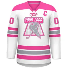White Pink Gray Classic Lace-Up Neck Hockey Jersey 3