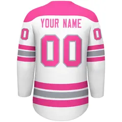 White Pink Gray Classic Lace-Up Neck Hockey Jersey 4