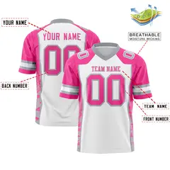 White Pink-Gray Raglan Side Pattern Football Jersey 2