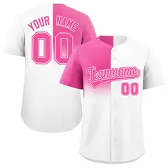 White Pink Half Gradient Authentic Baseball Jersey