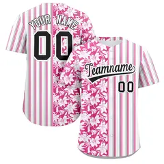 White Pink Hawaii Tropical Flower Stripe Baseball Jersey