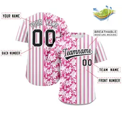 White Pink Hawaii Tropical Flower Stripe Baseball Jersey 2
