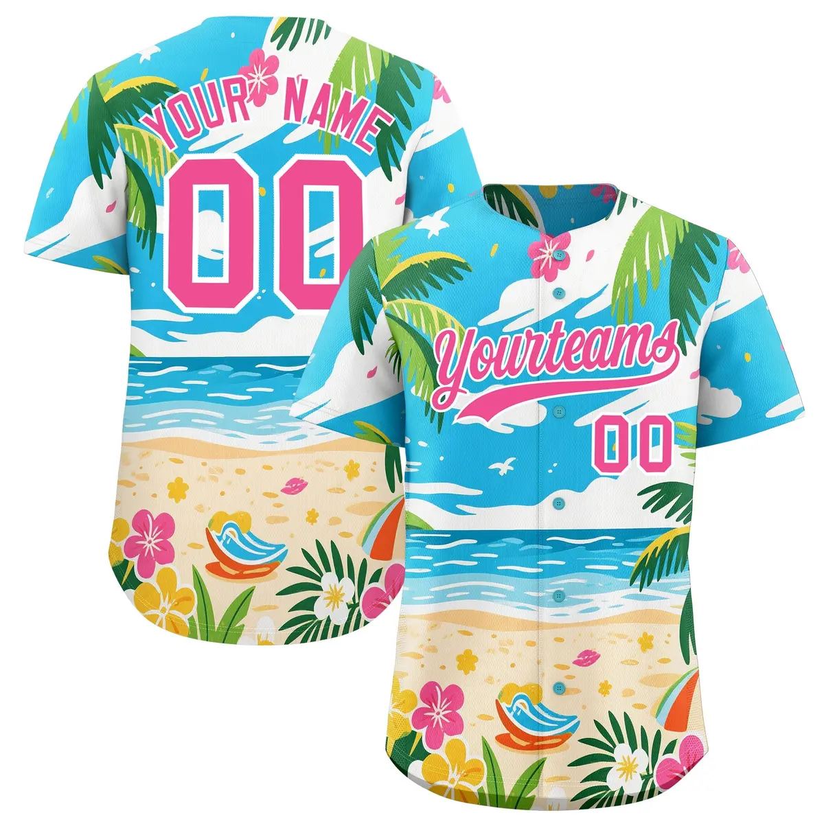 White Pink Hawaiian Graffiti Palm Tree Baseball Jersey