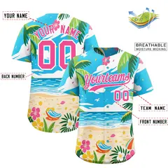 White Pink Hawaiian Graffiti Palm Tree Baseball Jersey 2