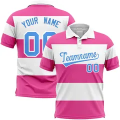 White-Pink Horizontal Stripe Performance Polo Shirt