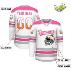 White Pink Ice Cream Helmet Pattern Hockey Jersey 2