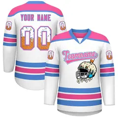 White Pink Ice Cream Helmet Pattern Hockey Jersey 1