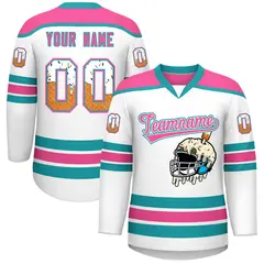 White Pink Ice Cream Helmet Pattern Hockey Jersey 1