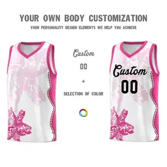 White Pink Illusion Flower Graffiti Basketball Jersey 3