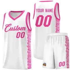 White Pink Indians Pattern Basketball Uniform Jersey