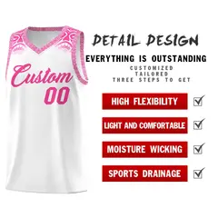 White Pink Indians Print Basketball Jersey Sets 2