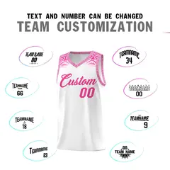 White Pink Indians Print Basketball Jersey Sets 4