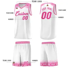 White Pink Indians Print Basketball Jersey Sets 5