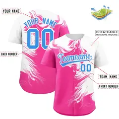 White Pink Ink Pattern Baseball Jersey 2