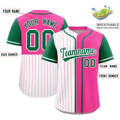 White Pink Kelly Green Pinstripe Raglan Baseball Jersey 2