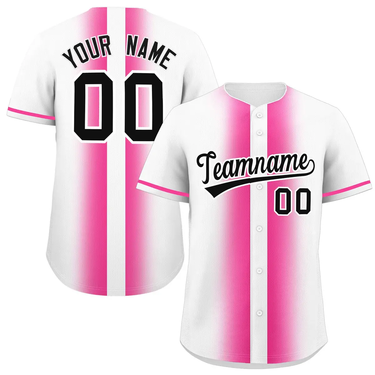 White Pink Lapel Gradient Fashion Baseball Jersey