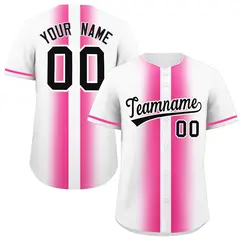 White Pink Lapel Gradient Fashion Baseball Jersey