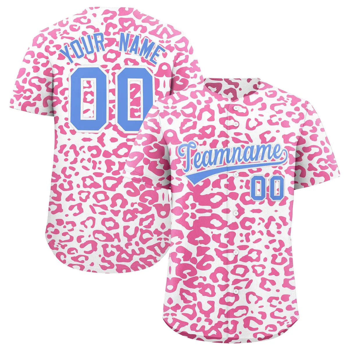 White Pink Leopard Print Baseball Jersey