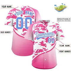 White Pink Light Blue Camo Gradient Fashion Baseball Jersey 2