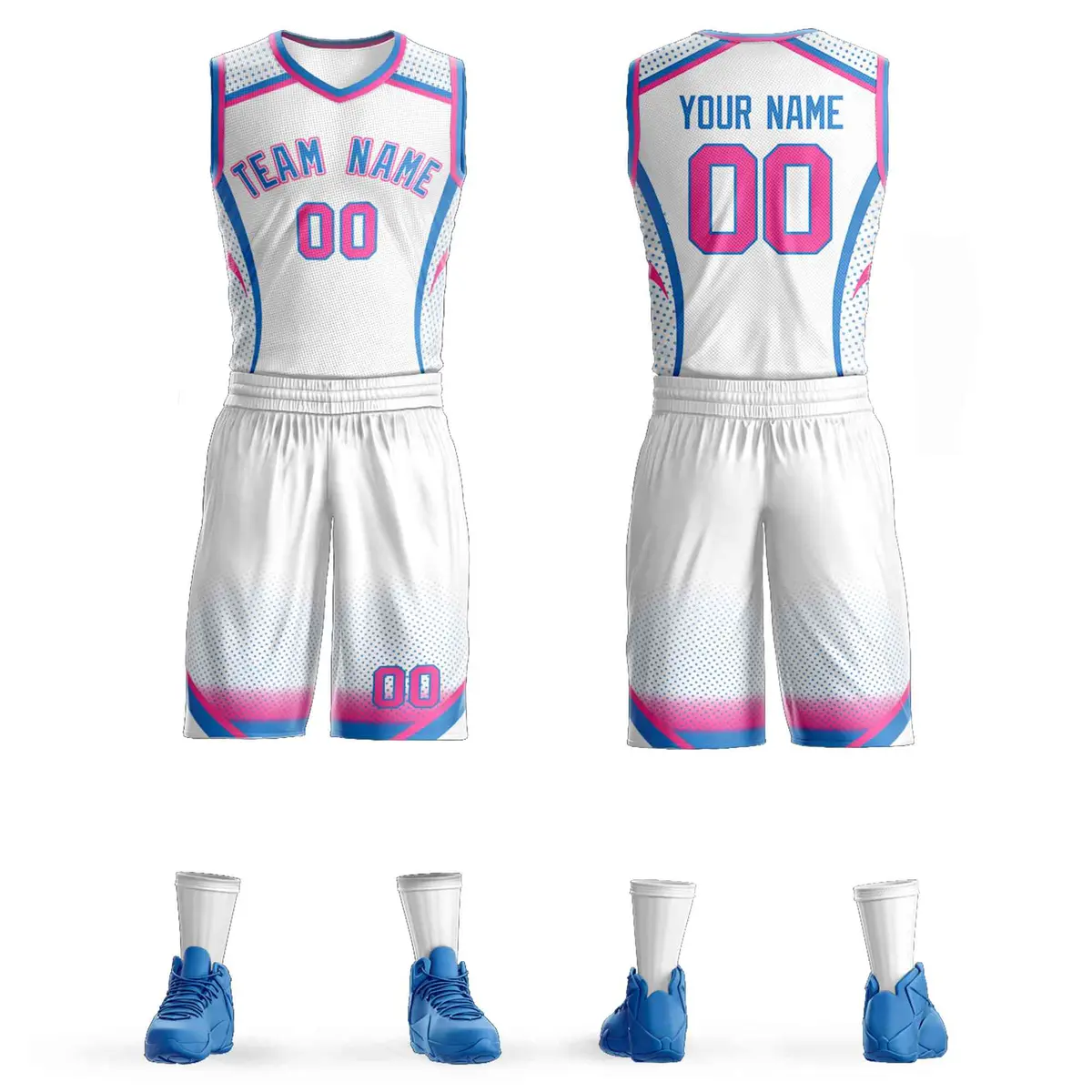 White Pink Light Blue Graffiti Pattern Basketball Jersey Sets
