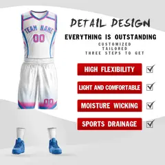 White Pink Light Blue Graffiti Pattern Basketball Jersey Sets 2
