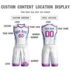 White Pink Light Blue Graffiti Pattern Basketball Jersey Sets 3