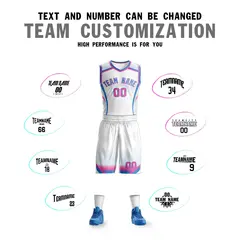White Pink Light Blue Graffiti Pattern Basketball Jersey Sets 4