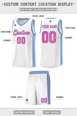 White Pink-Light Blue Side Splash Basketball Uniform Jersey 2