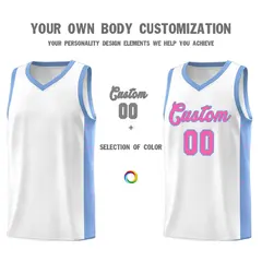White Pink-Light Blue Side Splash Basketball Uniform Jersey 3