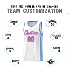 White Pink-Light Blue Side Splash Basketball Uniform Jersey 4