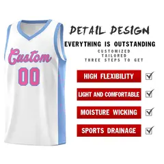 White Pink-Light Blue Side Splash Basketball Uniform Jersey 5