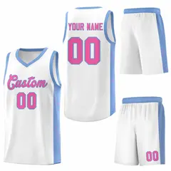 White Pink-Light Blue Side Splash Basketball Uniform Jersey 6