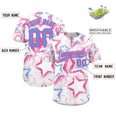 White Pink Light Blue Star Ink Graffiti Baseball Jersey 2
