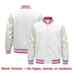 White Pink Light Blue Varsity Jacket with Faux Leather Sleeves 6
