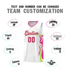 White Pink-Light Green Graffiti Side Curve Basketball Jersey Sets 4
