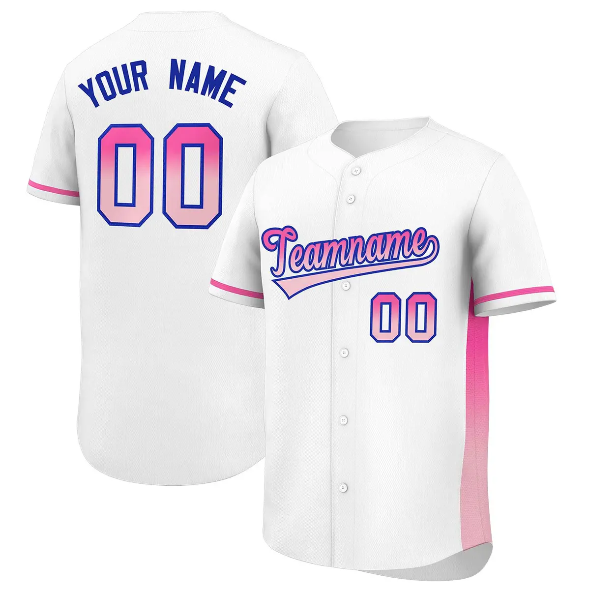 White Pink-Lt Pink Gradient Side Baseball Jersey