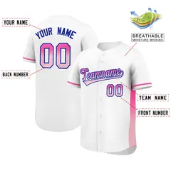 White Pink-Lt Pink Gradient Side Baseball Jersey 2