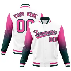 White Pink Midnight Green Gradient Raglan Varsity Letterman Jacket 1