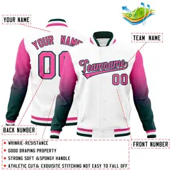 White Pink Midnight Green Gradient Raglan Varsity Letterman Jacket 2